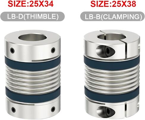 LB-B-D25L38 LB-D-D-D25L34 اقتران عمود LB D25L34/38 BELLOWS مقرنة محرك مرنة CNC CNC المرونة عالية المفصل العالمي 3D (LB-D-D25L34-5X5) in Saudi Arabia