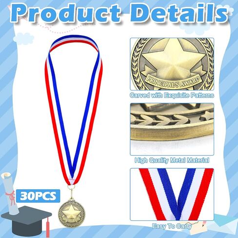 Remuuly 30 Pcs Principal Gold Medals Bulk 2'' Award Medals with Neck Ribbons Principal Trophy Award Prize Gift for Sports Participation Winner in Saudi Arabia