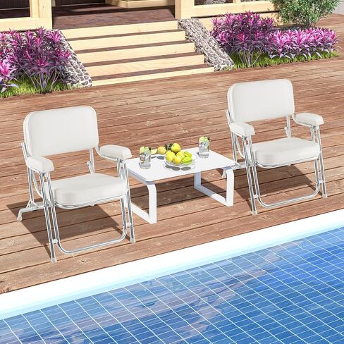 GYMAX Aluminum Folding Boat Chair with Cushioned Seat & Armrests, Non-Slip Foot Pads, Lock Pin, Modern Style, White, 330 lbs Load Capacity, Adult, Outdoor Use in Saudi Arabia