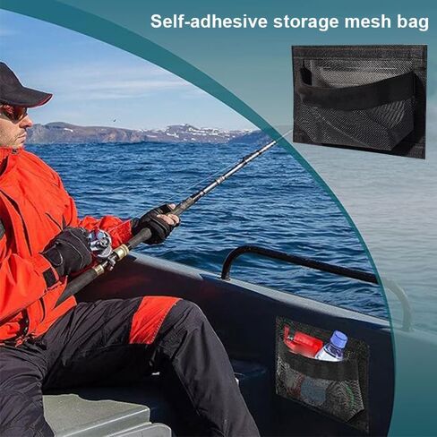 Boat 10 * 7" Self-Adhesive Mesh Bag, High Capacity Elastic Mesh Pouch Holder Framed Net Organizer Pocket for Boat Car Fishing Storage in Saudi Arabia