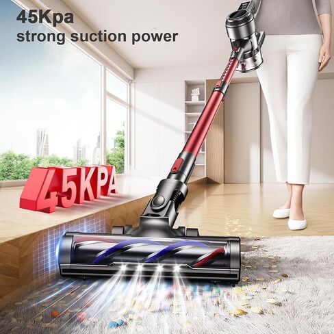 مكنسة مكسورة لاسلكية ، فراغ عصا قوي 45 كيلو بايت مع 50 دقيقة وقت تشغيل ، LED شاشة الفراغ مع بطارية قابلة لإعادة الشحن ، والمنظفات الفراغ للمنزل لسجاد الأرضيات الصلبة ، وشعر الحيوانات الأليفة in Kuwait