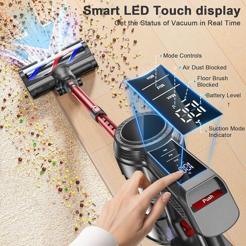 مكنسة مكسورة لاسلكية ، فراغ عصا قوي 45 كيلو بايت مع 50 دقيقة وقت تشغيل ، LED شاشة الفراغ مع بطارية قابلة لإعادة الشحن ، والمنظفات الفراغ للمنزل لسجاد الأرضيات الصلبة ، وشعر الحيوانات الأليفة in Kuwait