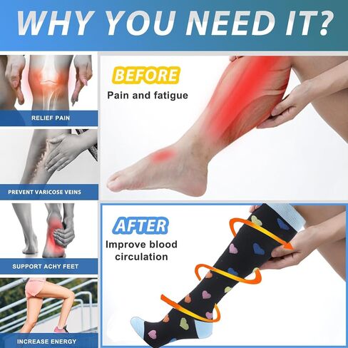 Compression Socks for Women Men, Funny Colorful Fun Socks, Best Support Knee High Long Graduated Travel Athletics Sock in Saudi Arabia
