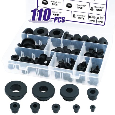 82PCS 5 Sizes Silicone Rubber Grommets Kit for Wiring, Black Rubber Hole Grommet Assortment Kit, Rubber Wire Grommets Top Hat Grommets, Used for Automotive, Vinyl Tubing in Hydroponic in Kuwait