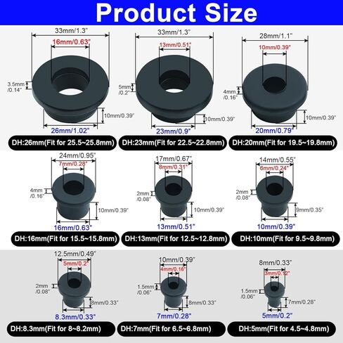 82PCS 5 Sizes Silicone Rubber Grommets Kit for Wiring, Black Rubber Hole Grommet Assortment Kit, Rubber Wire Grommets Top Hat Grommets, Used for Automotive, Vinyl Tubing in Hydroponic in Kuwait