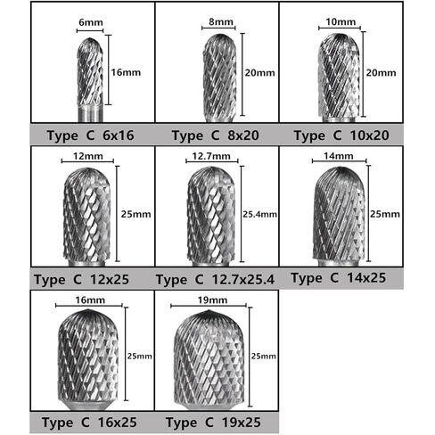 Tungsten Carbide Burr Type C Rotary Files for Metal Milling Carving Bit Cutter 6mm Shank Rotary Burrs 1Pcs(25x14mm) in Saudi Arabia