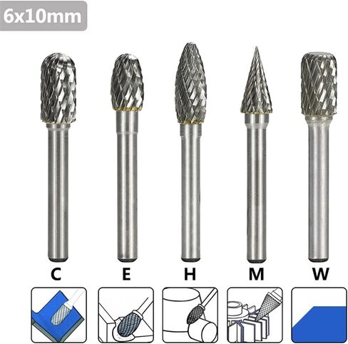 6mm Shank Rotary Burr Bit C E H M W Type Double Cut Rotary Files Tungsten Carbide Burrs for Metal Wood Carving Tool 5Pcs in Saudi Arabia