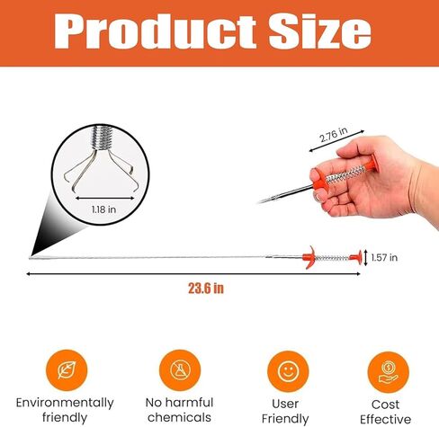 Drain Hair Clog Remover Tool – 24 Inch Flexible Steel Drain Cleaning Claw for Shower, Sink, Tub, Bathroom and Kitchen – Easy Hair Grabber for Clogged Drains, Plungers for Clearing Blocked Drains in Kuwait