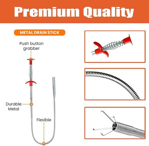Drain Hair Clog Remover Tool – 24 Inch Flexible Steel Drain Cleaning Claw for Shower, Sink, Tub, Bathroom and Kitchen – Easy Hair Grabber for Clogged Drains, Plungers for Clearing Blocked Drains in Kuwait