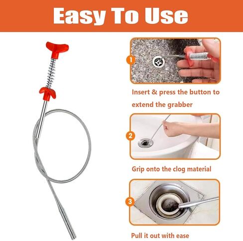 Drain Hair Clog Remover Tool – 24 Inch Flexible Steel Drain Cleaning Claw for Shower, Sink, Tub, Bathroom and Kitchen – Easy Hair Grabber for Clogged Drains, Plungers for Clearing Blocked Drains in Kuwait