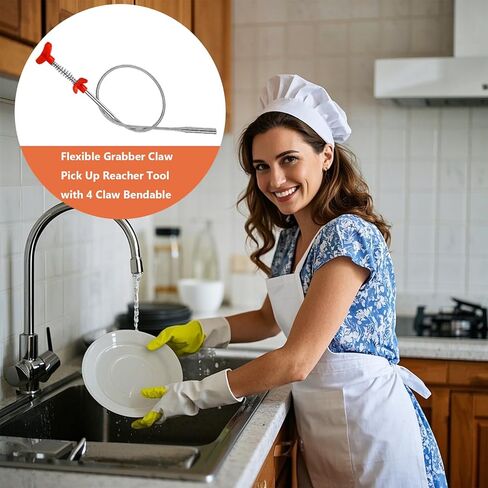Drain Hair Clog Remover Tool – 24 Inch Flexible Steel Drain Cleaning Claw for Shower, Sink, Tub, Bathroom and Kitchen – Easy Hair Grabber for Clogged Drains, Plungers for Clearing Blocked Drains in Kuwait