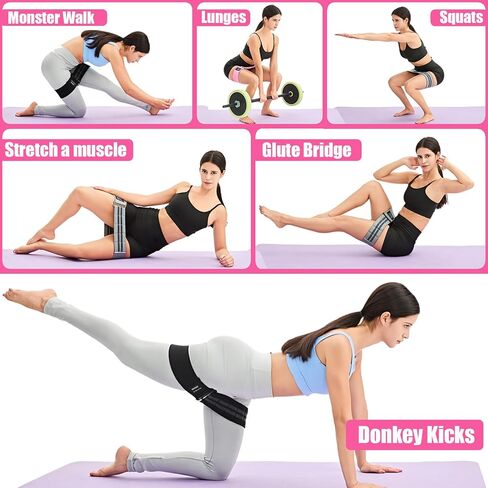 Adjustable Fabric Resistance Bands for Squats, Glutes & Legs – 5 Levels of Customizable Size, Width & Tension, Non-Slip Booty Bands for Men and Women, Pilates & Yoga Workouts(Medium) in Saudi Arabia