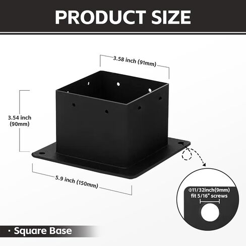 2 Pack 4x4 Post Base ، حجم داخلي 3.5 "× 3.5" ، المعادن الثقيلة للسطح ، السياج ، العريشة والشرفة ، أقواس ما بعد المسحوق الأسود المطلي بالمسحوق الأسود in Saudi Arabia