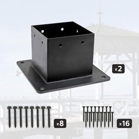 2 Pack 4x4 Post Base ، حجم داخلي 3.5 "× 3.5" ، المعادن الثقيلة للسطح ، السياج ، العريشة والشرفة ، أقواس ما بعد المسحوق الأسود المطلي بالمسحوق الأسود in Saudi Arabia