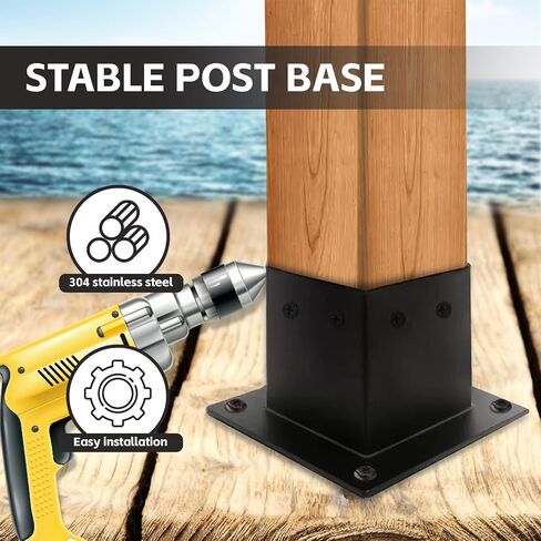 2 Pack 4x4 Post Base ، حجم داخلي 3.5 "× 3.5" ، المعادن الثقيلة للسطح ، السياج ، العريشة والشرفة ، أقواس ما بعد المسحوق الأسود المطلي بالمسحوق الأسود in Saudi Arabia