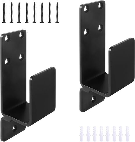 2x4 Door Barricade Brackets, 2 Pack Heavy Duty Door Barricade Security Bar Holder, Metal U Shaped Bracket for Home Barn Shed Garage Gate Security, Prevent Unauthorized Entry (Black) in Kuwait
