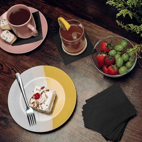 1100 Pack Cocktail Napkins Paper - جودة مناديل أسود سوداء من 3 طبقات - مطعم ، حدث ، مناديل بار - منديل حلوى مثالي - منديل بالمنديل - المناديل الزفاف الأنيقة يمكن التخلص منها in Saudi Arabia