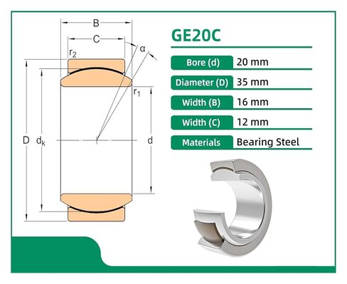 1pcs GE20C 20x35x16x12 Radial Spherical Plain Bearing in Kuwait