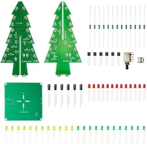 اللون ثلاثي الأبعاد شجرة عيد الميلاد LED LED Water Light Flash Gift Welding Electronic Training Circuit لوحة إنتاج DIY (3 ألوان مع قذيفة) in Saudi Arabia