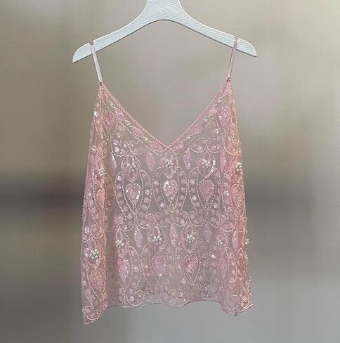 Womens Summer Sequin Sparkle Strape Camisole See Through Tank V Neck Y2k Cute Beaded Top in Kuwait