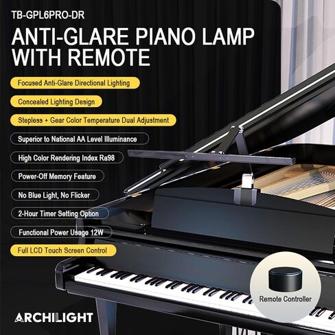 Clip Stella-Pro Piano Light Arm Clip على: التصميم المهني ، الإضاءة غير المتماثلة ، مضادة للوهج ، مستشعر الضوء ، 3000K ~ 6500K CCT قابل للتعديل ، قابلاً للضايق + التحكم عن بُعد ، حماية 12W LED العين in Saudi Arabia