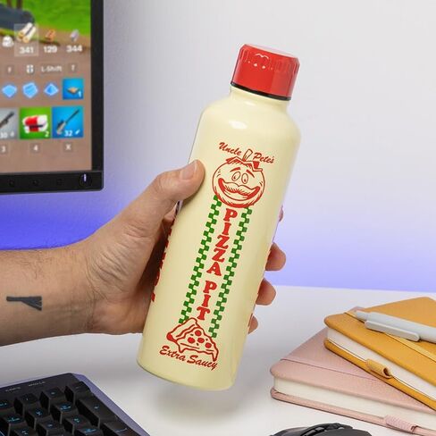 Paladone Fortnite Uncle Pete's Pizza Pit Metal Water Bottle with Screw-Top Lid, Officially Licensed Reusable Stainless Steel Flask 500ml, Gaming Merchandise for Teens, Adults, School, Work in Saudi Arabia