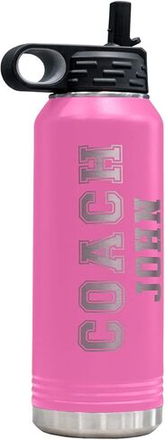 PlaqueMaker Customizable Coach Water Bottle - Include Your Personal Text (Pink) in Kuwait