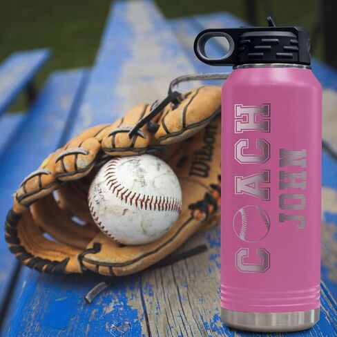 PlaqueMaker Customizable Coach Water Bottle - Include Your Personal Text (Pink) in Kuwait