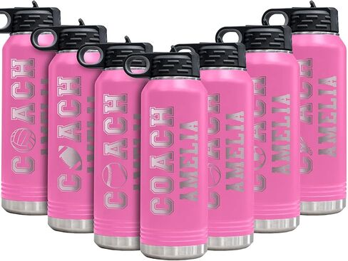 PlaqueMaker Customizable Coach Water Bottle - Include Your Personal Text (Pink) in Kuwait