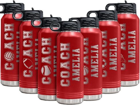 PlaqueMaker Customizable Coach Water Bottle - Include Your Personal Text (Pink) in Kuwait