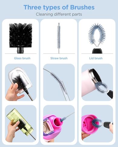 EasyAcc [3 Pack] Water Bottle Cleaner Brush for Owala Stanley Hydroflask, Long Handle Water Bottle Scrubbing Brush, with Straw Cleaner & Nipple Brush, for Coffee Mugs, Tumblers, Ice Tea Jars in Kuwait