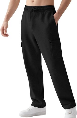 Gihuo Cargo Sweatpants for Men Athletic Baggy Fleece Pants Open Bottom Wide Leg Drawstring Joggers with Pockets in Saudi Arabia