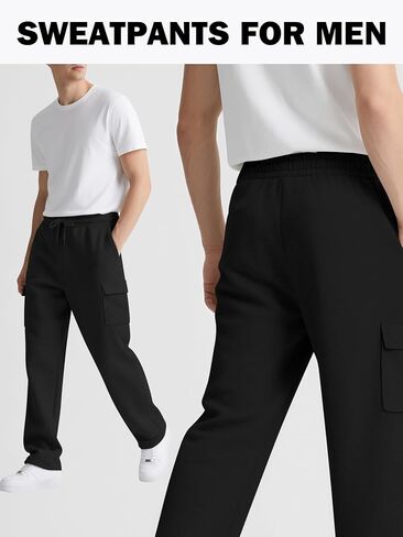 Gihuo Cargo Sweatpants for Men Athletic Baggy Fleece Pants Open Bottom Wide Leg Drawstring Joggers with Pockets in Saudi Arabia