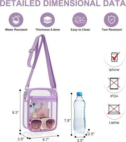 وافق Clear Bag Stadium على محفظة واضحة للنساء حقيبة Clear Crossbody لأحداث الملعب المهرجانات in Kuwait
