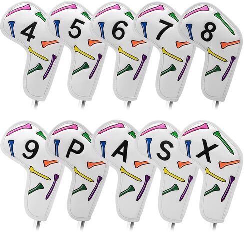 Golf Iron Head Covers 9/10pcs Leather Golf Club Covers for Iron with Magic Tape Fit Most Brand(Colorful Tee/10pcs) in Saudi Arabia