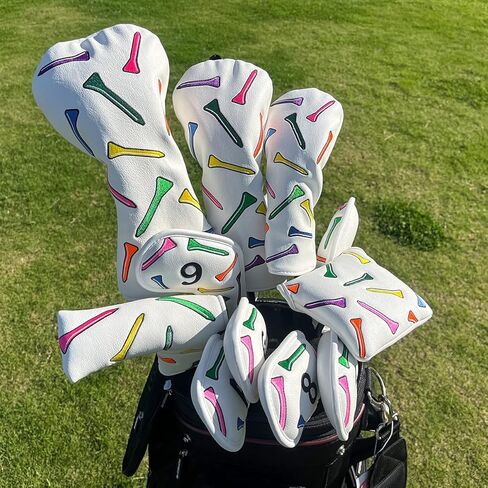 Golf Iron Head Covers 9/10pcs Leather Golf Club Covers for Iron with Magic Tape Fit Most Brand(Colorful Tee/10pcs) in Saudi Arabia
