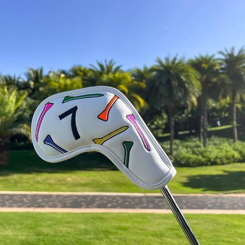 Golf Iron Head Covers 9/10pcs Leather Golf Club Covers for Iron with Magic Tape Fit Most Brand(Colorful Tee/10pcs) in Saudi Arabia