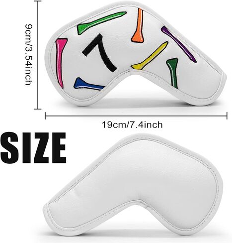 Golf Iron Head Covers 9/10pcs Leather Golf Club Covers for Iron with Magic Tape Fit Most Brand(Colorful Tee/10pcs) in Saudi Arabia