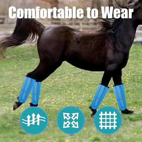 Mesh Horse Fly Boots Set of 4, Breathable Loose Fitting Leggings for Horses, Reduces Stomping & Fatigue, Leg Fly Protection (Blue) in Saudi Arabia