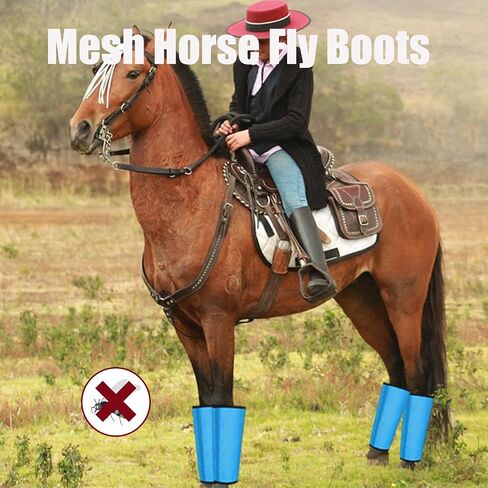 Mesh Horse Fly Boots Set of 4, Breathable Loose Fitting Leggings for Horses, Reduces Stomping & Fatigue, Leg Fly Protection (Blue) in Saudi Arabia