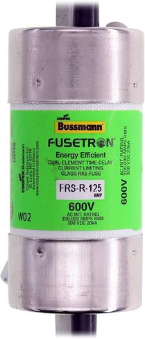 Eaton Bussmann FRS-R-125 Class RK5 FRS-R-Time-Delay Dual-Melement Fuse Fuse ، 125 A ، مقاطعات التقييم 200 Ka في 600 فولتشر ، 20 كيلوايت في 300 VDC in Saudi Arabia