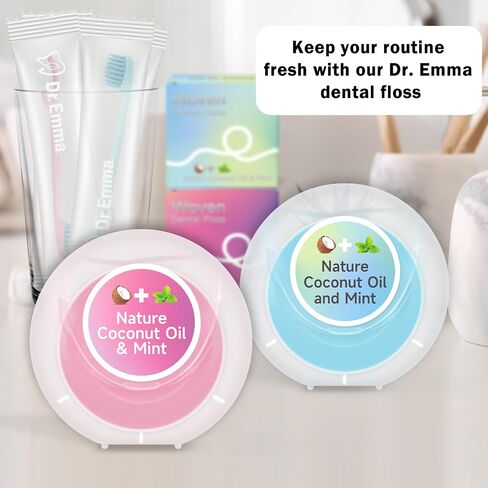Dr. Emma Woven Dental Floss Coconut Oil Infused Expanding Dental Floss, Oral Care Stretchable Floss, Mint 33yd Pink, Pack of 2 in Kuwait