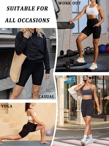 2 Pack Biker Shorts with Pockets for Women, High Waisted Tummy Control No See Through Workout Yoga Shorts in Saudi Arabia