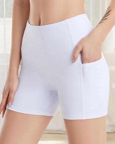 Women's High Waist Yoga Shorts with Pockets Sports Tummy Control Biker Running Workout Athletic Gym Shorts 5'' in Saudi Arabia