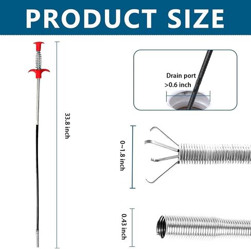 33.8 inch Drain Snake Hair Drain Clog Remover Tool - Sink Drain Cleaner for Toilet Sewer Shower Kitchen Bathroom Tub Clogged Drains Opener Cleaning Tool, Flexible Grabber Claw Pick Up Tool in Saudi Arabia
