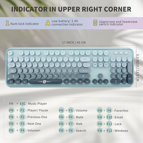 Wireless Keyboard and Mouse Combo - Cute Colorful Keyboard and Mouse, Full-Size Retro Typewriter Keyboard with 2.4GHz Plug & Play, for Windows 11/10/7, Laptop, PC in Saudi Arabia