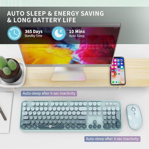 Wireless Keyboard and Mouse Combo - Cute Colorful Keyboard and Mouse, Full-Size Retro Typewriter Keyboard with 2.4GHz Plug & Play, for Windows 11/10/7, Laptop, PC in Saudi Arabia