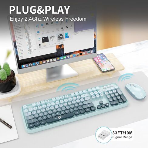 Wireless Keyboard and Mouse Combo - Cute Colorful Keyboard and Mouse, Full-Size Retro Typewriter Keyboard with 2.4GHz Plug & Play, for Windows 11/10/7, Laptop, PC in Saudi Arabia