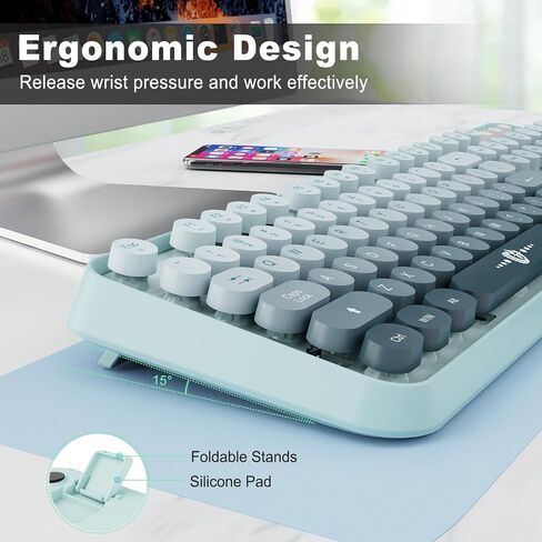 Wireless Keyboard and Mouse Combo - Cute Colorful Keyboard and Mouse, Full-Size Retro Typewriter Keyboard with 2.4GHz Plug & Play, for Windows 11/10/7, Laptop, PC in Saudi Arabia