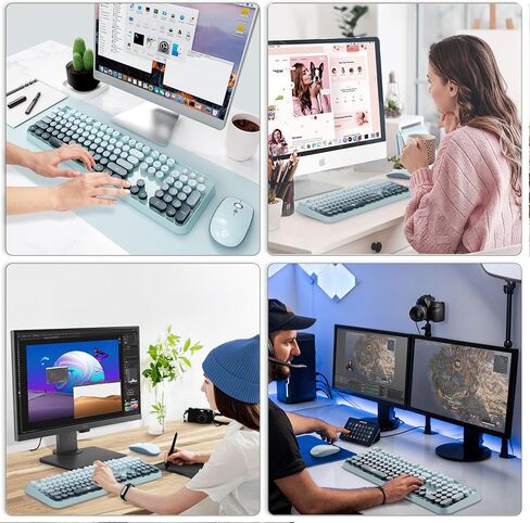 Wireless Keyboard and Mouse Combo - Cute Colorful Keyboard and Mouse, Full-Size Retro Typewriter Keyboard with 2.4GHz Plug & Play, for Windows 11/10/7, Laptop, PC in Saudi Arabia